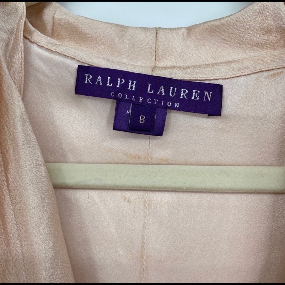 Ralph Lauren Gathered Silk Champagne Plunging Dress Short Sleeves Collared Gown - Picture 3 of 12